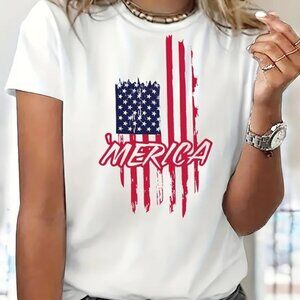Flag & Letter Print Casual T-shirt